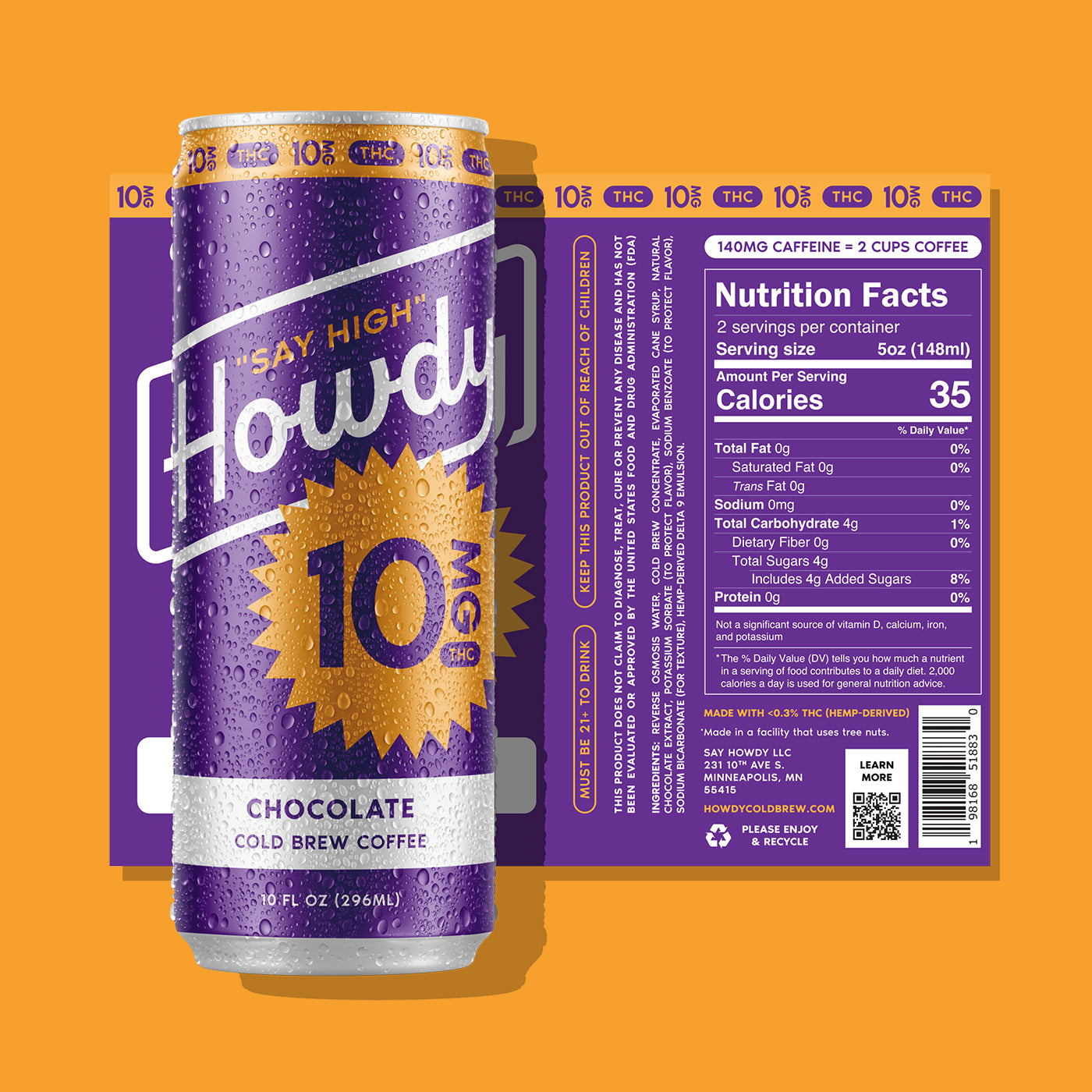 Howdy 10MG THC Cold Brew Coffee - Chocolate (8-Pack)