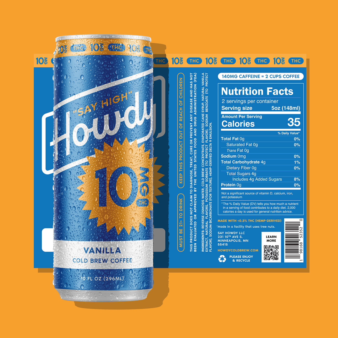 Howdy 10MG THC Cold Brew Coffee - Vanilla (16-Pack)